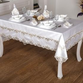 Finezza 160x230 17 Parça 8 Kişilik Melek Güpürlü Bambu Kumaş Krem Sofra Takımı