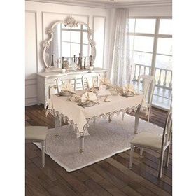 Finezza 160x230 cm 17 Parça 8 Kişilik Ahsen Güpürlü Keten Kumaş Krem Sofra Takımı