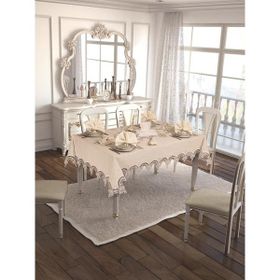 Finezza 160x230 cm 17 Parça 8 Kişilik Ahsen Güpürlü Keten Kumaş Krem Sofra Takımı