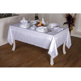Finezza 160x230 cm 17 Parça 8 Kişilik Duygu Jakar Kumaş Beyaz Sofra Takımı