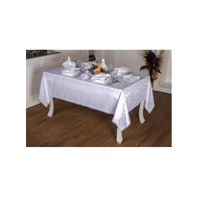 Finezza 160x230 cm 17 Parça 8 Kişilik Duygu Jakar Kumaş Beyaz Sofra Takımı