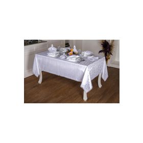 Finezza 160x230 cm 17 Parça 8 Kişilik Duygu Jakar Kumaş Beyaz Sofra Takımı
