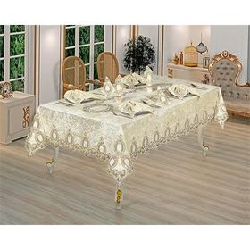 Finezza 160x230 cm 17 Parça 8 Kişilik Fulya Dantelli Kadife Krem Sofra Takımı