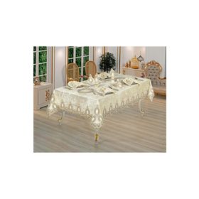 Finezza 160x230 cm 17 Parça 8 Kişilik Fulya Dantelli Kadife Krem Sofra Takımı