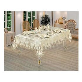 Finezza 160x230 cm 17 Parça 8 Kişilik Fulya Dantelli Kadife Krem Sofra Takımı