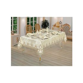 Finezza 160x230 cm 17 Parça 8 Kişilik Fulya Dantelli Kadife Krem Sofra Takımı
