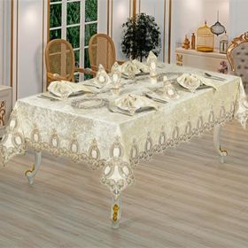 Finezza 160x230 cm 17 Parça 8 Kişilik Fulya Dantelli Kadife Krem Sofra Takımı