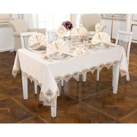 Finezza 160x230 cm 17 Parça 8 Kişilik Gönül Dantelli Etamin Bej Sofra Takımı