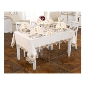 Finezza 160x230 cm 17 Parça 8 Kişilik Gönül Dantelli Etamin Bej Sofra Takımı
