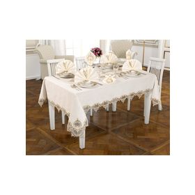 Finezza 160x230 cm 17 Parça 8 Kişilik Gönül Dantelli Etamin Bej Sofra Takımı