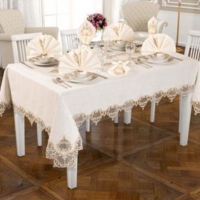 Finezza 160x230 cm 17 Parça 8 Kişilik Gönül Dantelli Etamin Bej Sofra Takımı