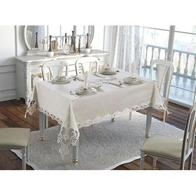Finezza 160x230 cm 17 Parça 8 Kişilik Hanedan Dantelli Bambu Krem Sofra Takımı