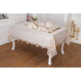 Finezza 160x230 cm 17 Parça 8 Kişilik Henna Güpürlü Keten Bej Sofra Takımı