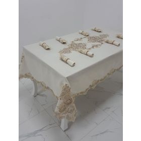 Finezza 160x230 cm 17 Parça 8 Kişilik Henna Güpürlü Keten Bej Sofra Takımı