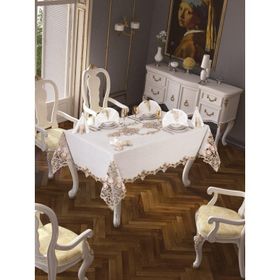Finezza 160x230 cm 17 Parça 8 Kişilik Henna Güpürlü Keten Krem Sofra Takımı