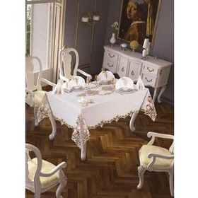 Finezza 160x230 cm 17 Parça 8 Kişilik Henna Güpürlü Keten Krem Sofra Takımı
