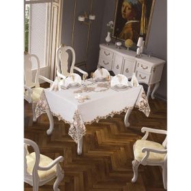 Finezza 160x230 cm 17 Parça 8 Kişilik Henna Güpürlü Keten Krem Sofra Takımı