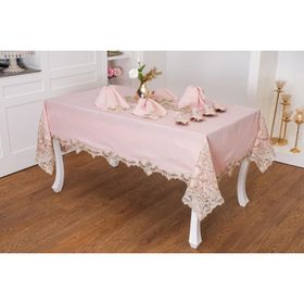 Finezza 160x230 cm 17 Parça 8 Kişilik Henna Güpürlü Keten Pudra Sofra Takımı