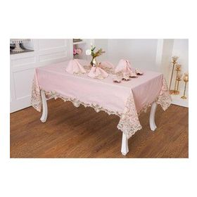 Finezza 160x230 cm 17 Parça 8 Kişilik Henna Güpürlü Keten Pudra Sofra Takımı