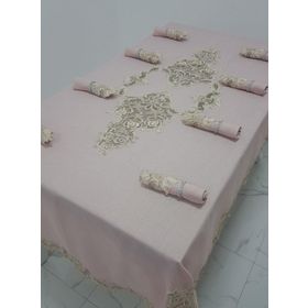 Finezza 160x230 cm 17 Parça 8 Kişilik Henna Güpürlü Keten Pudra Sofra Takımı