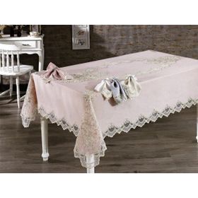 Finezza 160x230 cm 17 Parça 8 Kişilik Masal Güpürlü Keten Pudra Sofra Takımı
