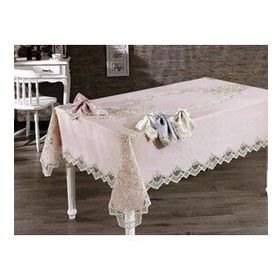 Finezza 160x230 cm 17 Parça 8 Kişilik Masal Güpürlü Keten Pudra Sofra Takımı