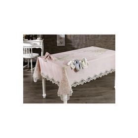 Finezza 160x230 cm 17 Parça 8 Kişilik Masal Güpürlü Keten Pudra Sofra Takımı
