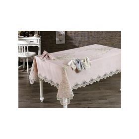 Finezza 160x230 cm 17 Parça 8 Kişilik Masal Güpürlü Keten Pudra Sofra Takımı