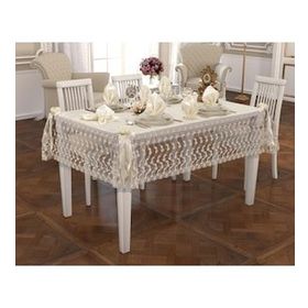 Finezza 160x230 cm 17 Parça 8 Kişilik Narin Dantelli Monoray Krem Sofra Takımı