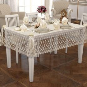 Finezza 160x230 cm 17 Parça 8 Kişilik Narin Dantelli Monoray Krem Sofra Takımı