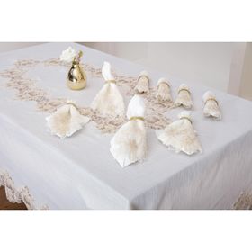 Finezza 160x230 cm 17 Parça 8 Kişilik Nihal Güpürlü Keten Krem Sofra Takımı