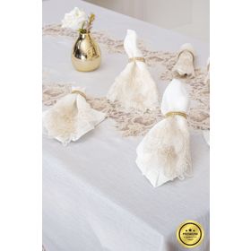 Finezza 160x230 cm 17 Parça 8 Kişilik Nihal Güpürlü Keten Krem Sofra Takımı