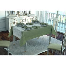 Finezza 160x230 cm 17 Parça 8 Kişilik Nil Keten Kumaş Koyu Yeşil Sofra Takımı