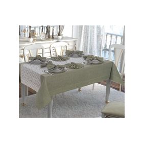Finezza 160x230 cm 17 Parça 8 Kişilik Nil Keten Kumaş Koyu Yeşil Sofra Takımı