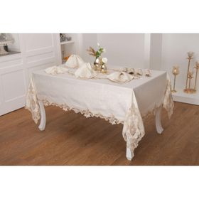 Finezza 160x230 cm 17 Parça 8 Kişilik Perla Güpürlü Keten Bej Sofra Takımı