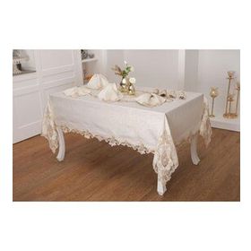 Finezza 160x230 cm 17 Parça 8 Kişilik Perla Güpürlü Keten Bej Sofra Takımı