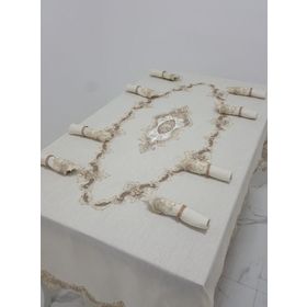 Finezza 160x230 cm 17 Parça 8 Kişilik Perla Güpürlü Keten Bej Sofra Takımı