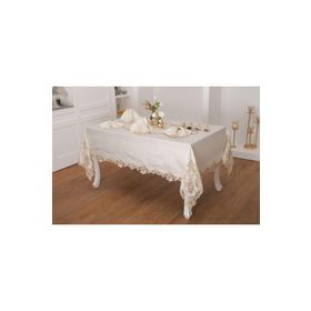 Finezza 160x230 cm 17 Parça 8 Kişilik Perla Güpürlü Keten Bej Sofra Takımı
