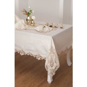 Finezza 160x230 cm 17 Parça 8 Kişilik Perla Güpürlü Keten Bej Sofra Takımı