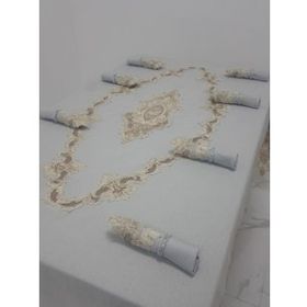 Finezza 160x230 cm 17 Parça 8 Kişilik Perla Güpürlü Keten Gri Sofra Takımı