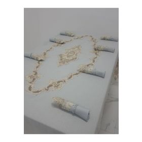 Finezza 160x230 cm 17 Parça 8 Kişilik Perla Güpürlü Keten Gri Sofra Takımı