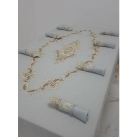 Finezza 160x230 cm 17 Parça 8 Kişilik Perla Güpürlü Keten Gri Sofra Takımı