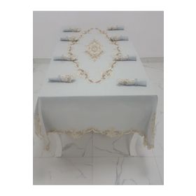 Finezza 160x230 cm 17 Parça 8 Kişilik Perla Güpürlü Keten Gri Sofra Takımı