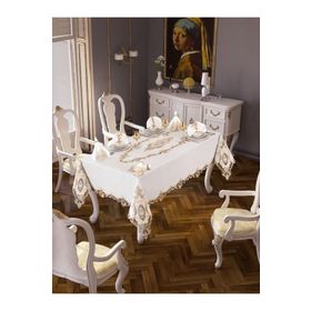 Finezza 160x230 cm 17 Parça 8 Kişilik Perla Güpürlü Keten Krem Sofra Takımı