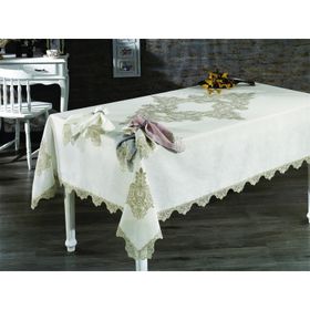 Finezza 160x230 cm 17 Parça Venüs Dantelli Keten Bej 8 Kişilik Sofra Takımı