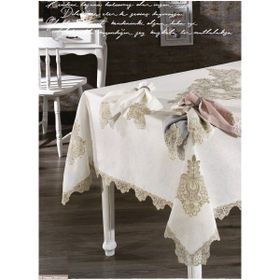 Finezza 160x230 cm 17 Parça Venüs Dantelli Keten Bej 8 Kişilik Sofra Takımı