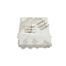 Finezza 160x230 cm 17 Parça Venüs Dantelli Keten Bej 8 Kişilik Sofra Takımı