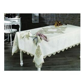 Finezza 160x230 cm 17 Parça Venüs Dantelli Keten Bej 8 Kişilik Sofra Takımı