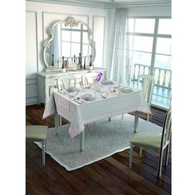 Finezza 160x230 cm 18 Parça 8 Kişilik Duru Güpürlü Etamin Krem Pudra Sofra Takımı