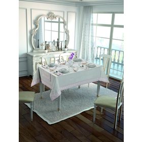 Finezza 160x230 cm 18 Parça 8 Kişilik Duru Güpürlü Etamin Krem Pudra Sofra Takımı